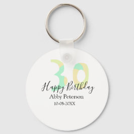 30歳の誕生日 太字 パステルイエロー ブラック レター キーホルダー