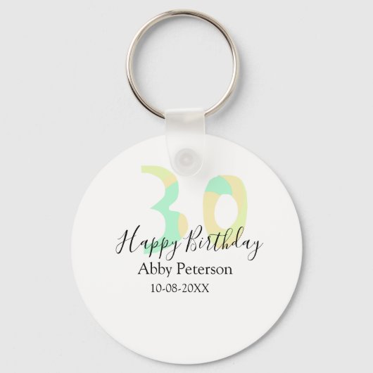 30歳の誕生日 太字 パステルイエロー ブラック レター キーホルダー (正面)