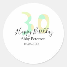 30歳の誕生日 太字 パステルイエロー ブラック レター ラウンドシール