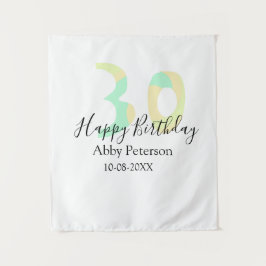 30歳の誕生日 太字 パステルイエロー 黒 リトロ タペストリー