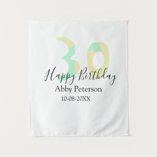 30歳の誕生日 太字 パステルイエロー 黒 リトロ タペストリー (正面)