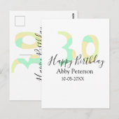 30歳の誕生日 太字 パステルイエロー 黒 リトロ ポストカード (正面/裏面)