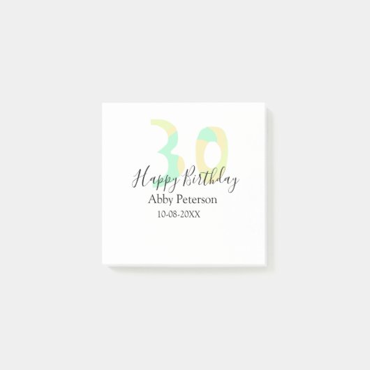 30歳の誕生日 太字 パステルイエロー 黒 レトロ ポストイット (正面)