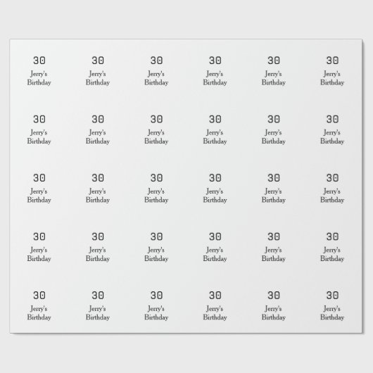 30歳の誕生日 太字 名前 日付 シンプル ミニマル ラッピングペーパー (フラット)