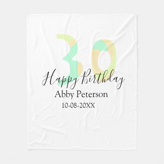30歳の誕生日 太字 黄色と黒のレトロ フリースブランケット (正面)