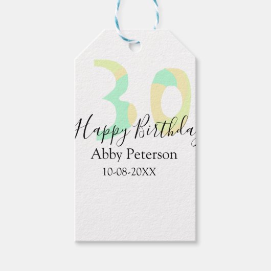 30歳の誕生日 太字 黄色 黒 レトロ ギフトタグ (正面)