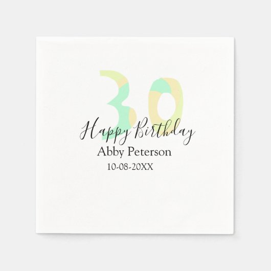 30歳の誕生日 太字 黄色 黒 レトロ スタンダードカクテルナプキン (正面)