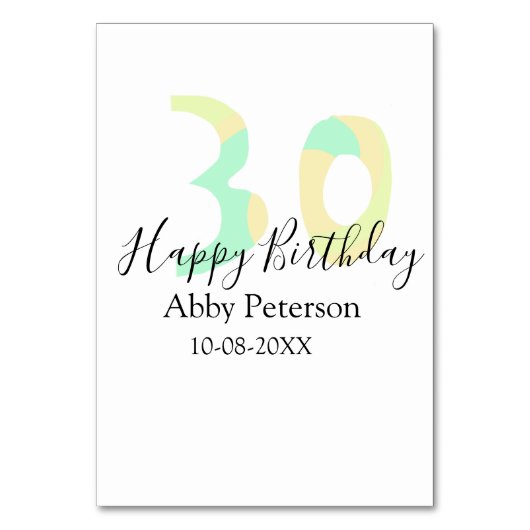 30歳の誕生日 太字 黄色 黒 レトロ テーブルナンバー (正面)
