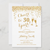 30歳の誕生日 – 応援から30歳の金ゴールド白 招待状 (正面)