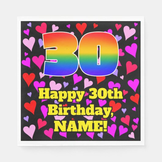 30歳の誕生日:愛するハートパターン、虹# 30 スタンダードランチョンナプキン (正面)