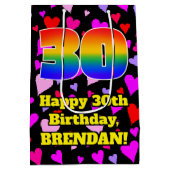 30歳の誕生日：愛するハートパターン、虹# 30 ミディアムペーパーバッグ (裏面)