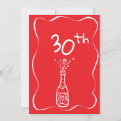 30歳の誕生日 手描きの赤と白のファンシー 招待状 (裏面)