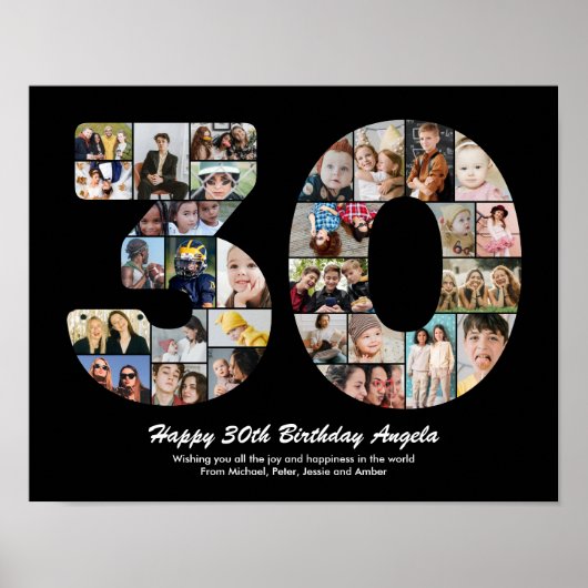 30歳の誕生日　数字30　写真コラージュ　ギフト ポスター (正面)