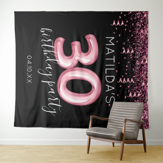 30歳の誕生日 現代的なピンクの写真背景 タペストリー (インサイチュ(横))