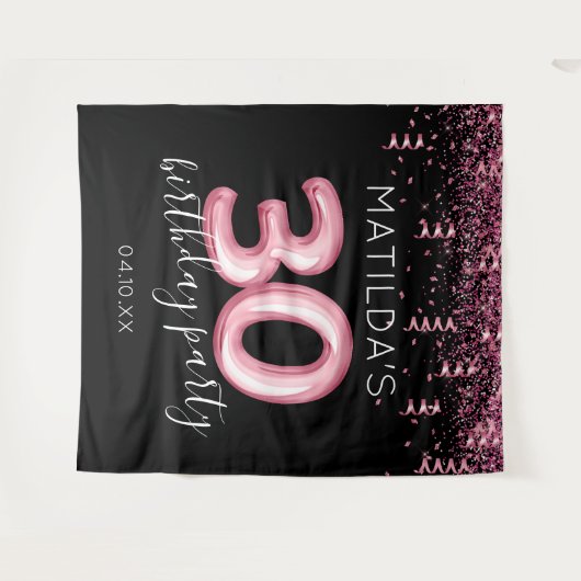 30歳の誕生日 現代的なピンクの写真背景 タペストリー (正面(横))