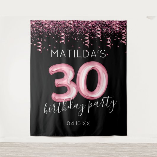 30歳の誕生日 現代的なピンクの写真背景 タペストリー (正面)
