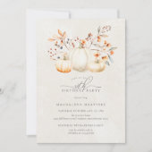 30歳の誕生日 白いかぼちゃ 秋の落ち葉 エレガント 招待状 (正面)