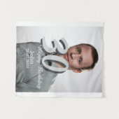 30歳の誕生日 白い写真に名前と日付と年を追加 タペストリー (正面(横))