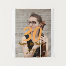 30歳の誕生日 白い写真に名前と日付と年を追加 タペストリー