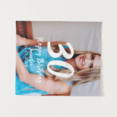 30歳の誕生日 白い写真に名前と日付と年を追加 タペストリー (正面(横))