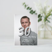 30歳の誕生日 白い写真に名前と日付と年を追加 ポストカード (スタンド正面)
