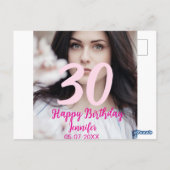 30歳の誕生日 白い写真に名前と日付と年を追加 ポストカード (裏面)