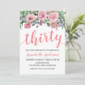 30歳の誕生日　素朴な花のブッシュピンクの水彩 招待状 (スタンド正面)