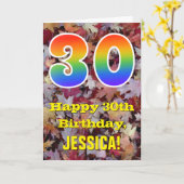 30歳の誕生日、素朴紅葉、レインボー「30」 カード (黄色い花)