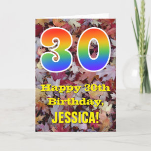 30歳の誕生日、素朴紅葉、レインボー「30」 カード