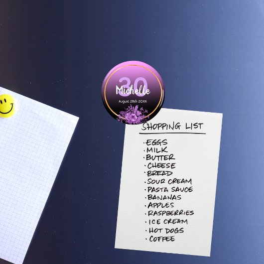 30歳の誕生日 紫 黒 金色の記念日を保存 マグネット