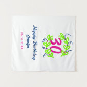 30歳の誕生日 緑 青 花輪 名前 日付 ラスティック タペストリー (正面(横))