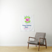 30歳の誕生日 緑 青 花輪 名前 日付 ラスティック タペストリー (インサイチュ)