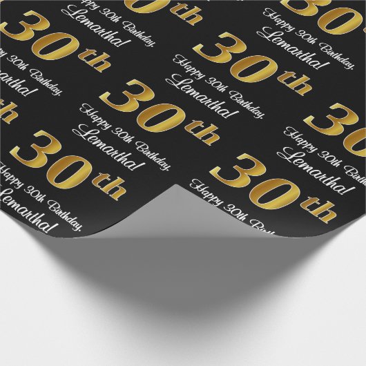 30歳の誕生日：豪華なエレガント金ゴールドルックフェイクス# ラッピングペーパー (角)