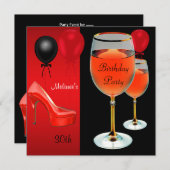 30歳の誕生日 赤い靴 ハイヒール ワイングラス 招待状 (正面/裏面)