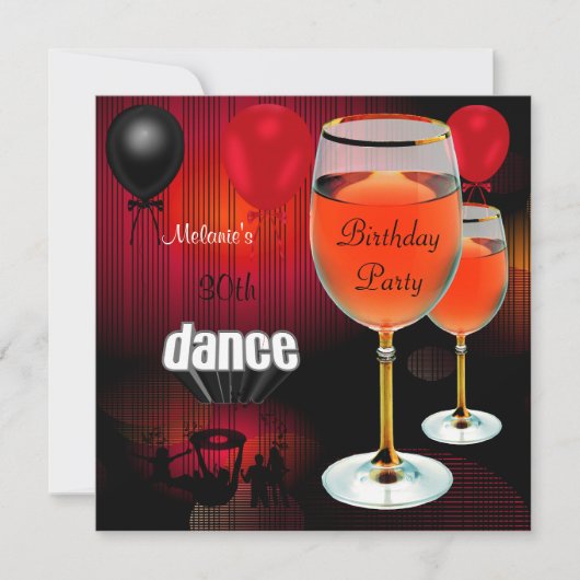 30歳の誕生日 赤ワイングラス ダンス バルーン 招待状 (正面)
