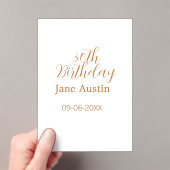 30歳の誕生日　銅色のブラウン　シンプルでスタイリッシュな名前　日付 アクリル招待状 (インサイチュ (ポータブル))