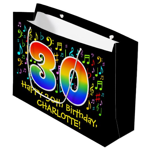 30歳の誕生日 – 音楽カラフル記号, Rainbow 30 ラージペーパーバッグ (正面アングル)
