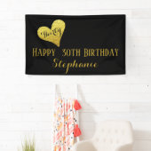 30歳の誕生日 黒とフェイクゴールドのハート 横断幕 (インサイチュ)