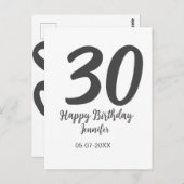 30歳の誕生日 黒 テンプレート 名前 日付 年 ポストカード (正面/裏面)