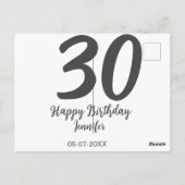 30歳の誕生日 黒 テンプレート 名前 日付 年 ポストカード (裏面)