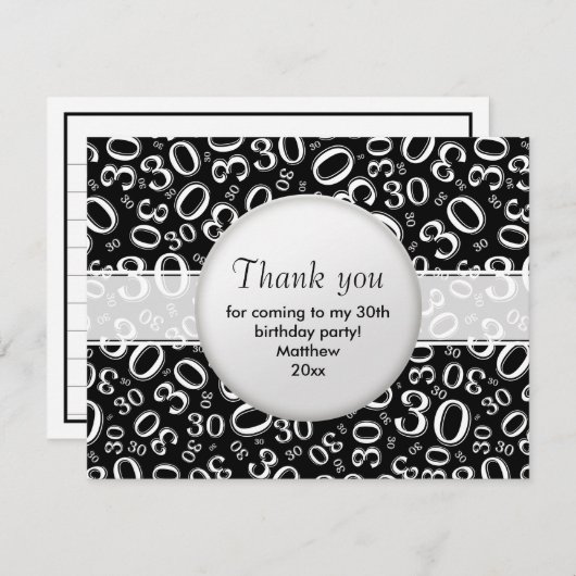 30歳の誕生日:黒/白の数字パターン (正面/裏面)