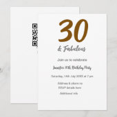 30歳の誕生日 黒 QRコード 名前 日付 年 招待状 (正面/裏面)