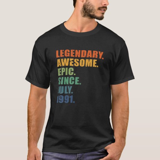 30歳の誕生日、1991年7月30周年、男性 Tシャツ (正面)