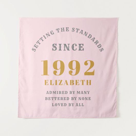 30歳の誕生日 1992 エレガント ピンク グレー ゴールド シック タペストリー (正面)