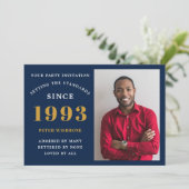 30歳の誕生日 1993 名前 写真 青 金 招待状 (スタンド正面)