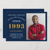 30歳の誕生日 1993 名前 写真 青 金 招待状 (正面/裏面)