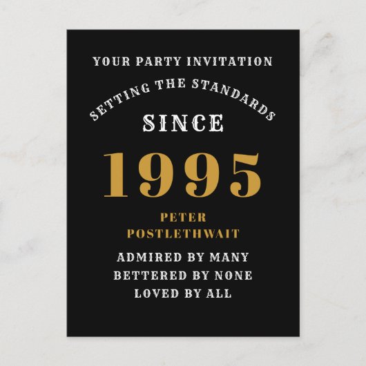 30歳の誕生日 1995 ブラック ゴールド ポストカード (正面)