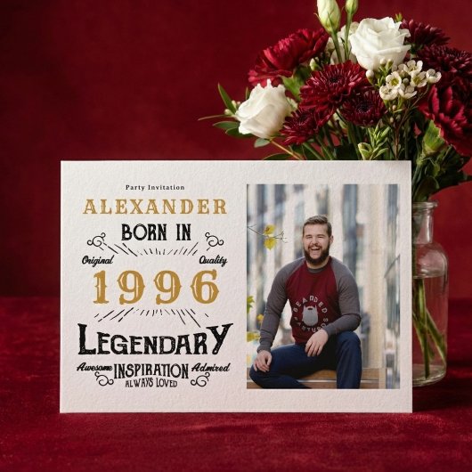 30歳の誕生日 1996年の伝説 ホワイト＆ゴールド 写真 招待状
