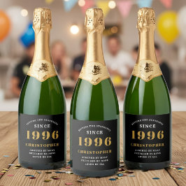 30歳の誕生日 1996年生まれ 名前を追加 ブラックゴールド スパークリングワインラベル