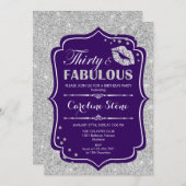 30歳の誕生日–30万歳の紫色のシルバー 招待状 (正面/裏面)